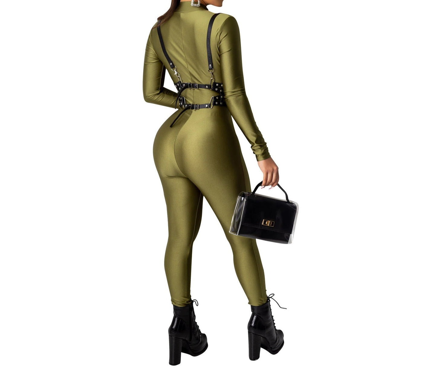 Explosive style solid color long-sleeved jumpsuit