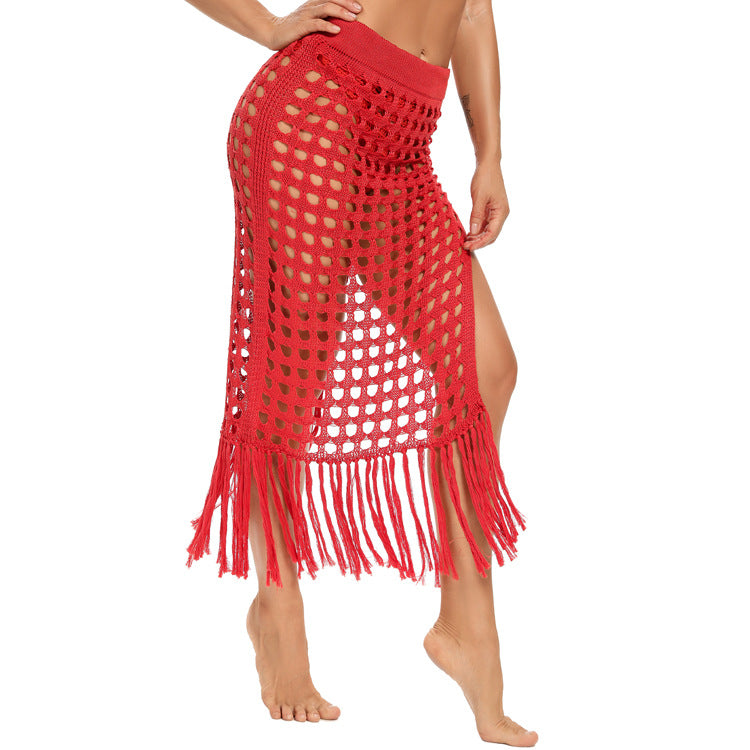 Ladies Fashion Slit Fringe Beach Skirt