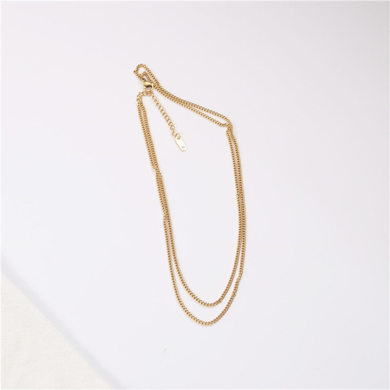 18k Plated Double-layer Flat Curb Necklace Gold Necklace