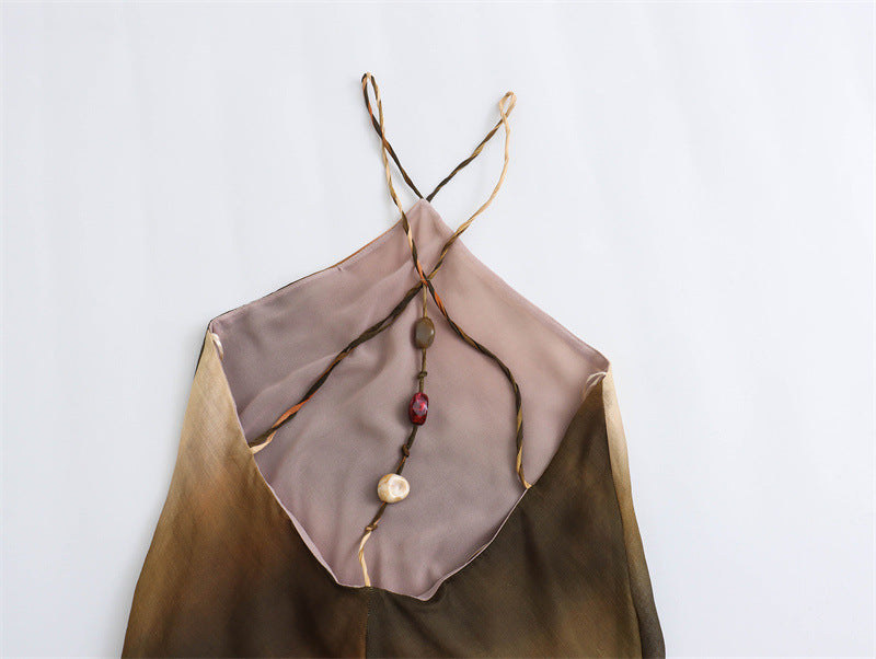 Fashion Casual Cotton And Linen Tie-dye Hanging Collar Dress