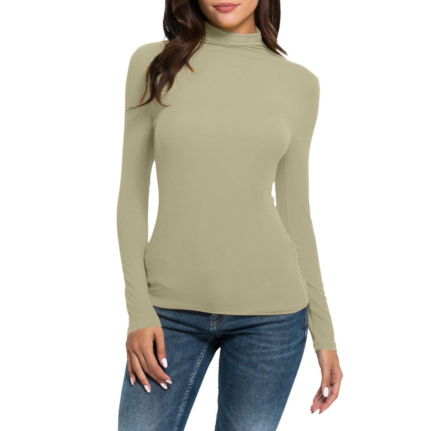 Casual Long-sleeved Turtleneck Solid Color Top Bottoming Shirt