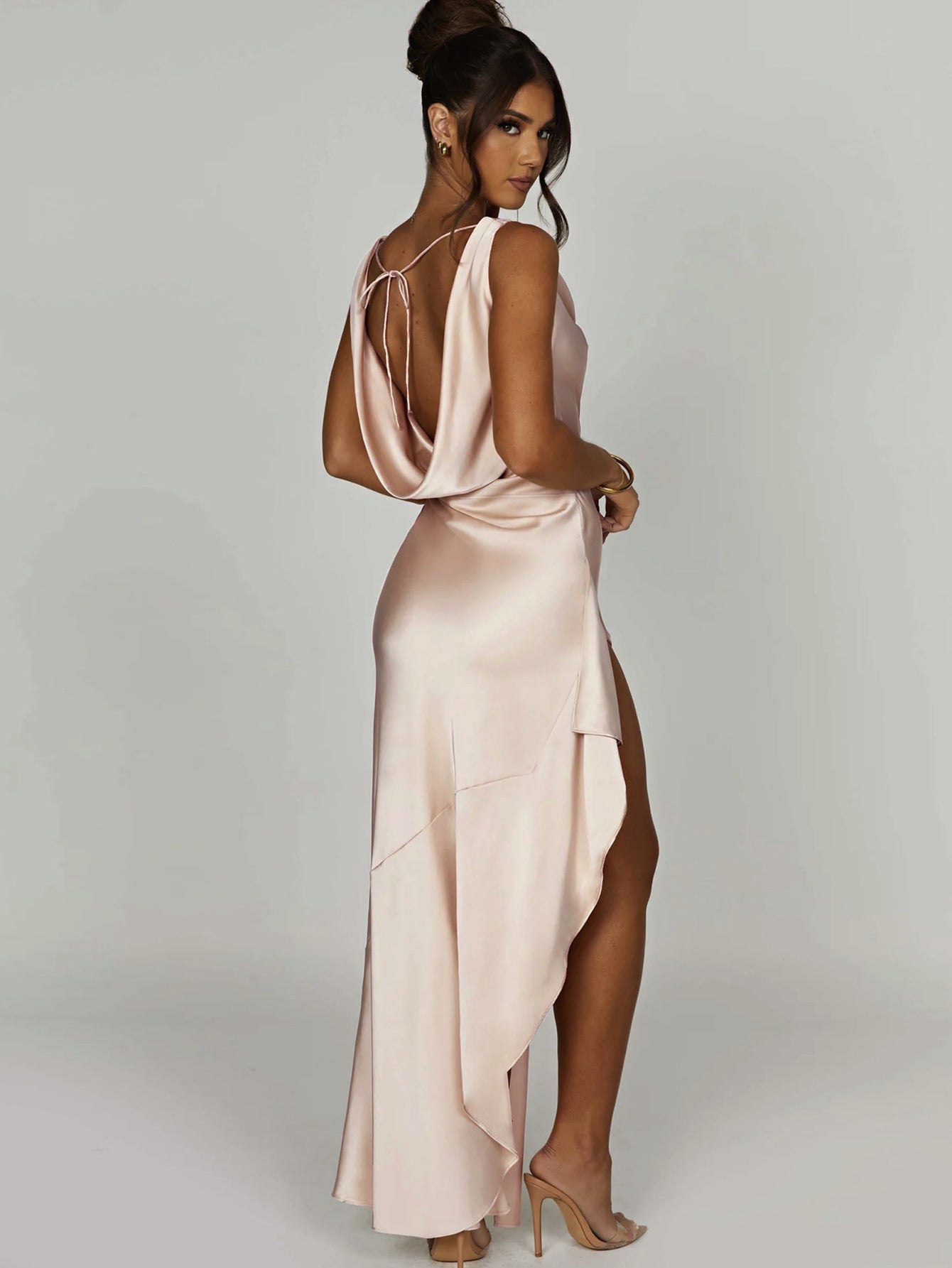 V-neck Brace Sheath Backless Irregular Slit Long Dress