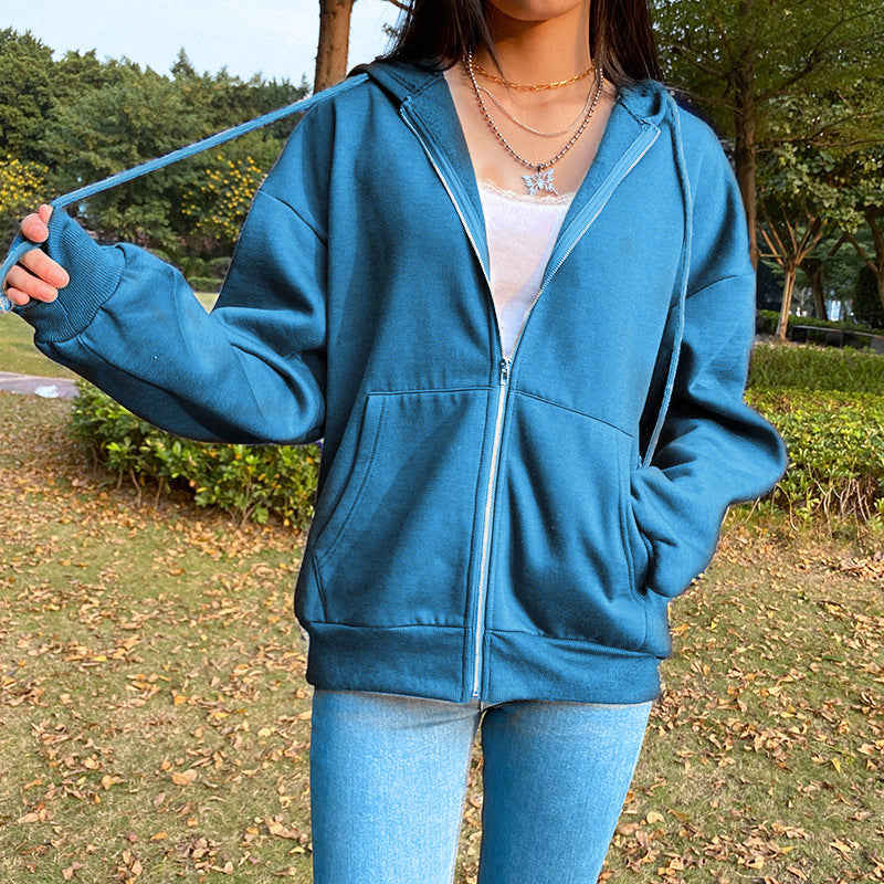 Fashion Loose Street Zip Top