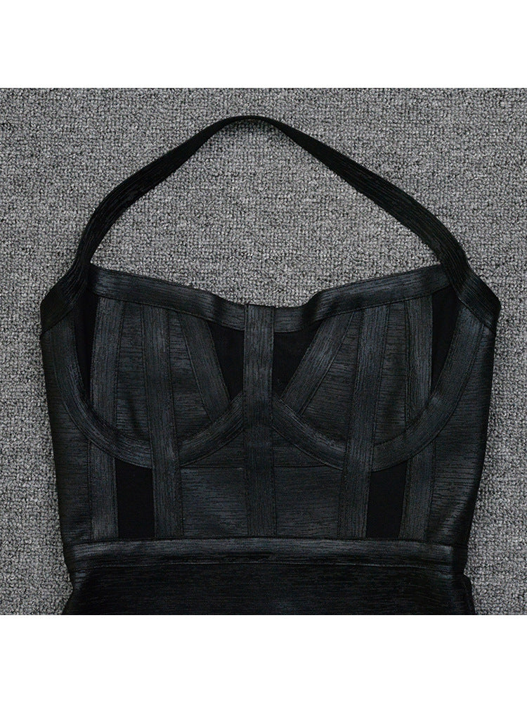 Halter Tight-fitting Black Hot Glue Bandage Dress