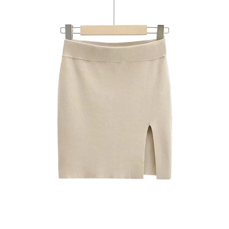 Side Slit Knit Hot Girl Stretch High Waist Tight Hip Skirt
