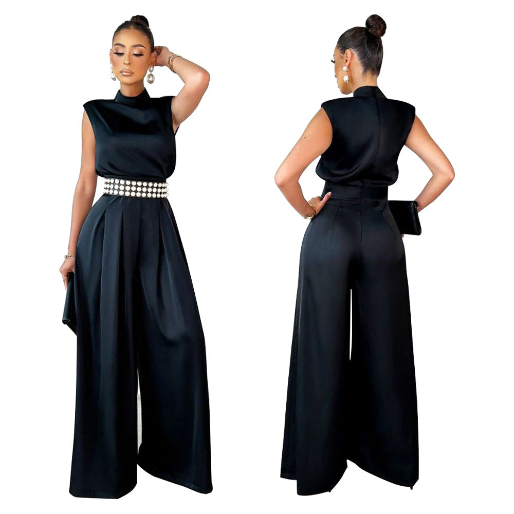 Women's Sleeveless Fitted Waist Jumpsuit