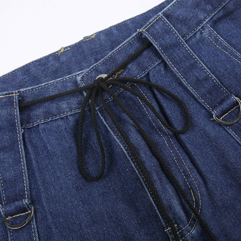 Buckle Design Loose Drape Floor Mop Pants