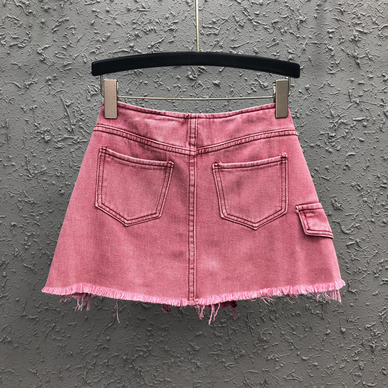 Women's Anti-fading Zipper Patch Denim Skirt