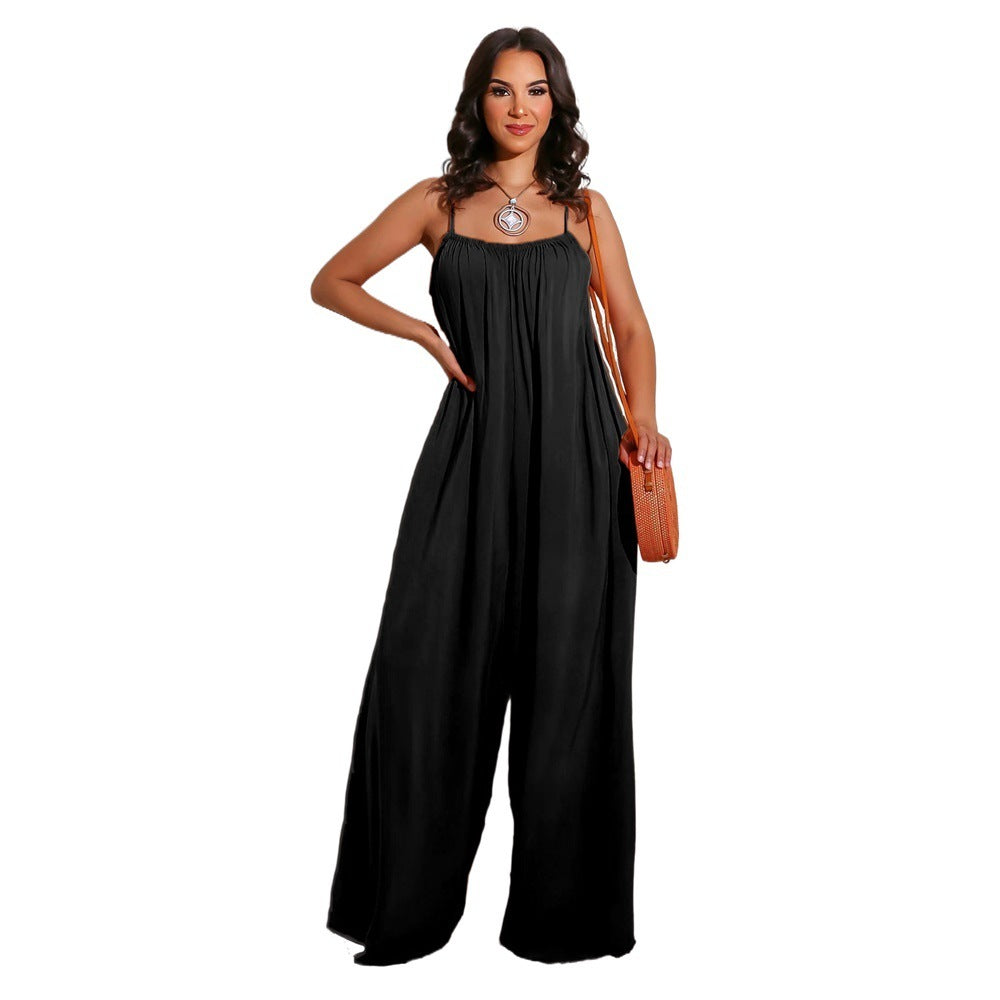 Solid Color Casual Sling Women's Jumpsuit