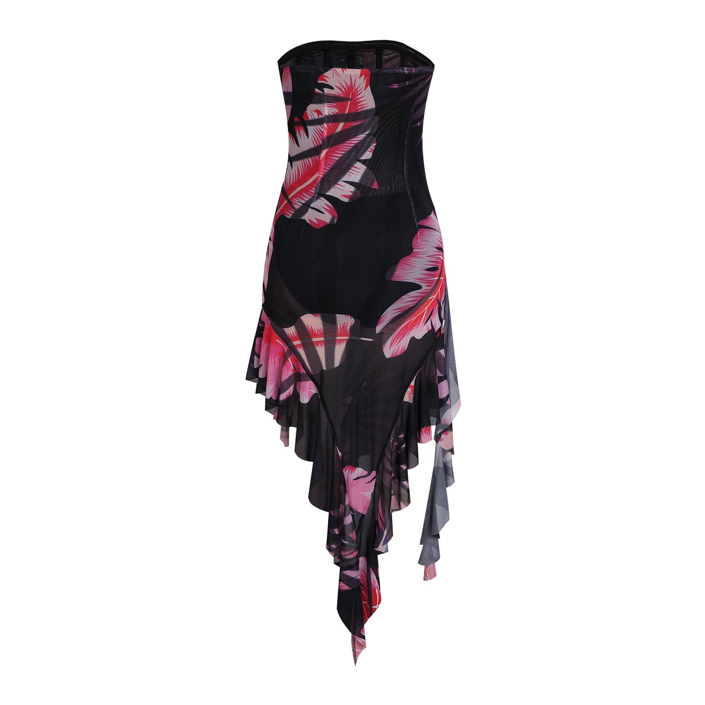 Slim Fit Slimming Dress Printed Backless Sexy Irregular Tube Top Short Skirt
