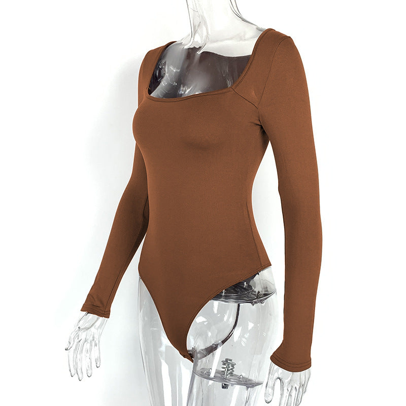 Velvet Padded Bottoming Shirt Women's Tight Long Sleeve Square-neck Jumpsuit