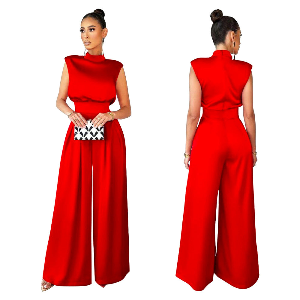 Women's Sleeveless Fitted Waist Jumpsuit