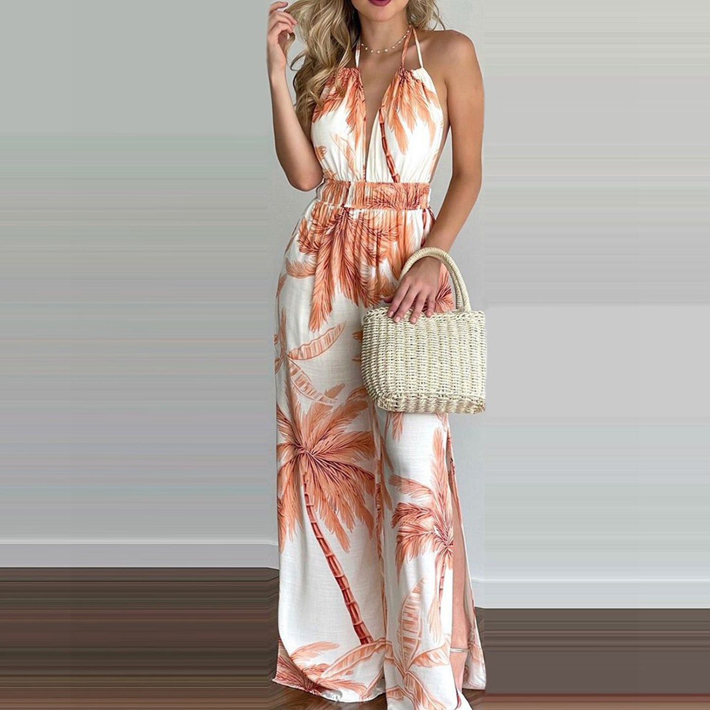Printed Suspender Dress Loose Jumpsuit