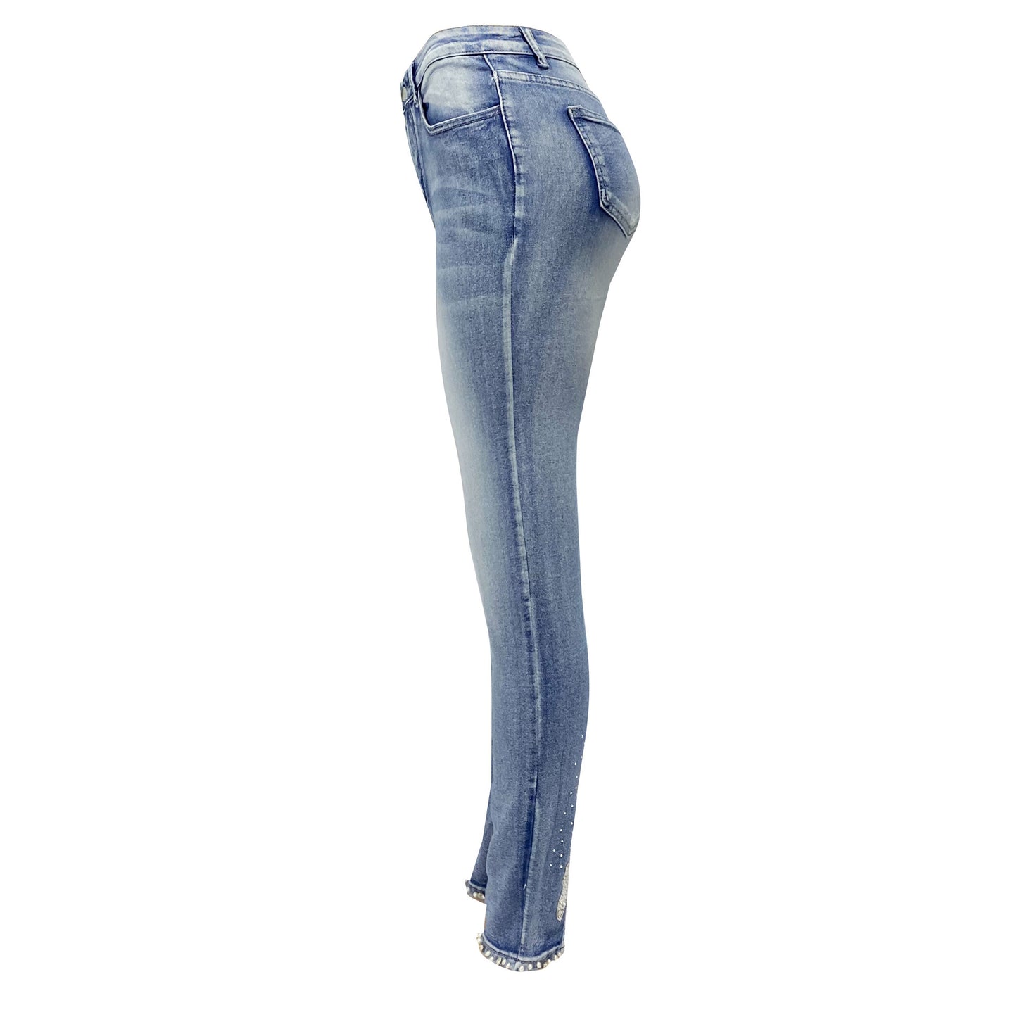 Women's Jeans Trendy High Waist Beaded Skinny Tappered Pants