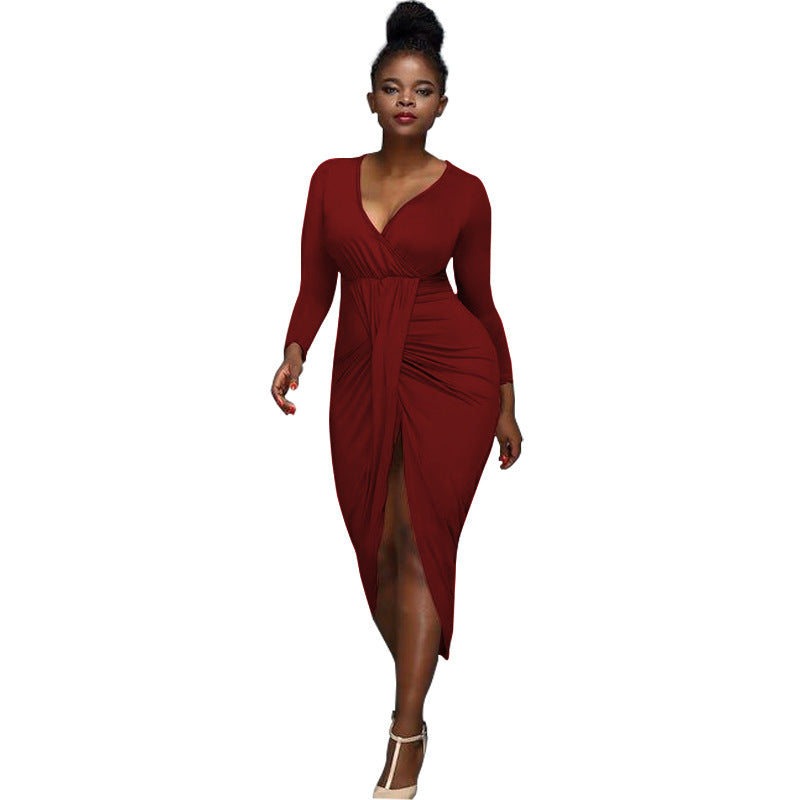 Nightclub Irregular Long-sleeved V-neck Dress