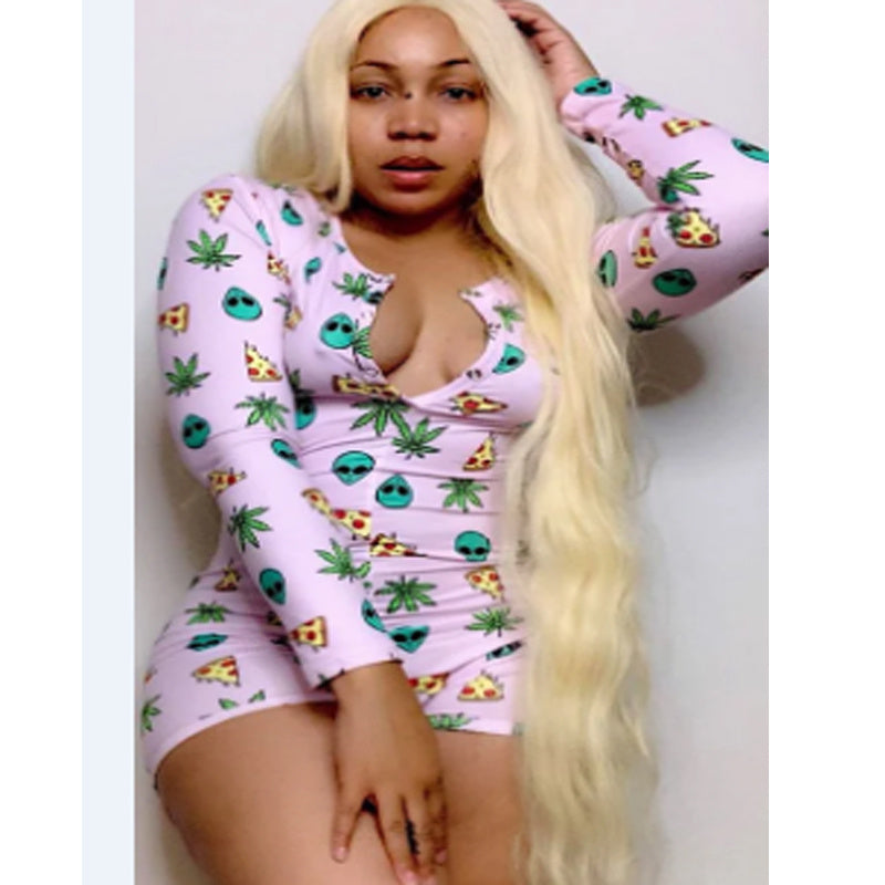 Women's V-neck printed jumpsuit