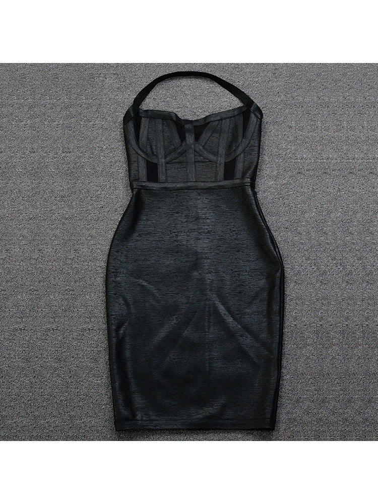 Halter Tight-fitting Black Hot Glue Bandage Dress