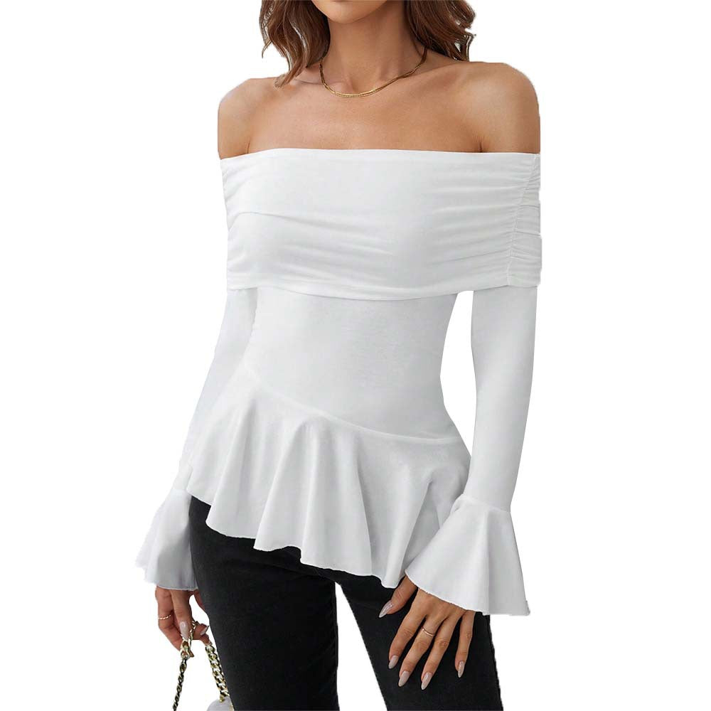 Women's Intellectual Style T-shirt With One-shoulder Neckline Slim Fit For Autumn And Winter, Highlighting Figure And Temperament