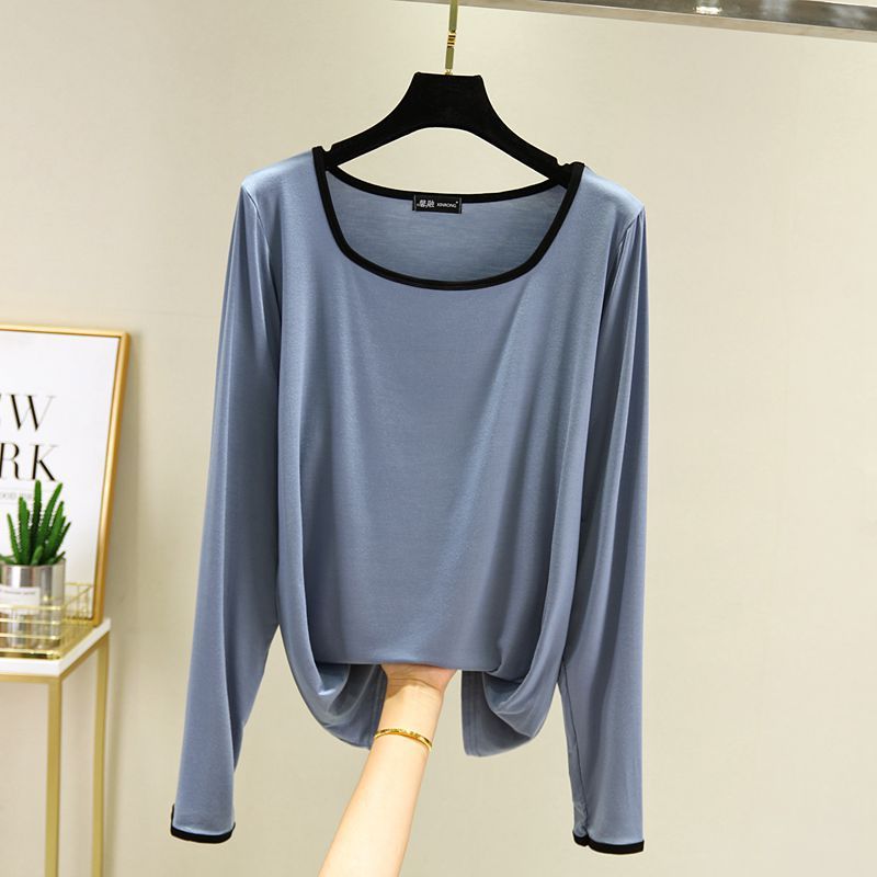 Modal Square Collar Long Sleeve Thin Shirt
