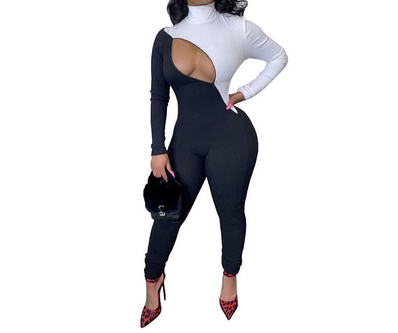 Fashion contrast color jumpsuit