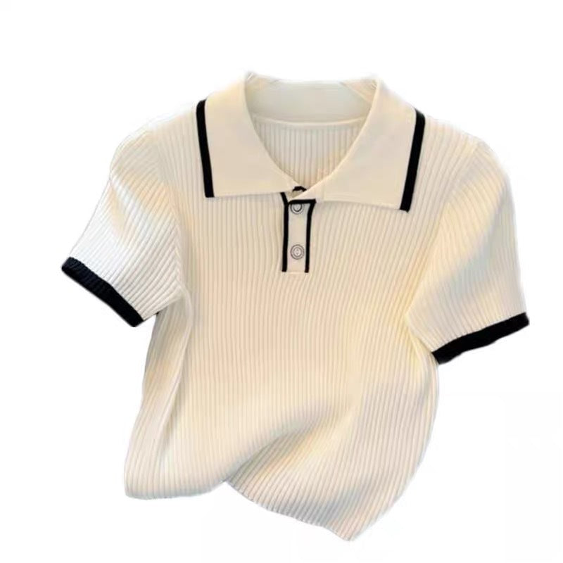 New Slim-fit Ice Silk Shoulder Short-sleeved T-shirt