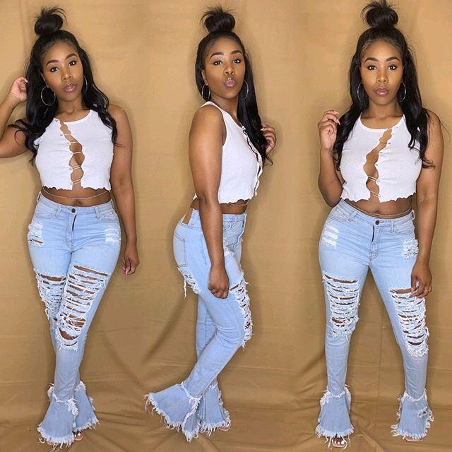Ruffled denim ruffled jeans