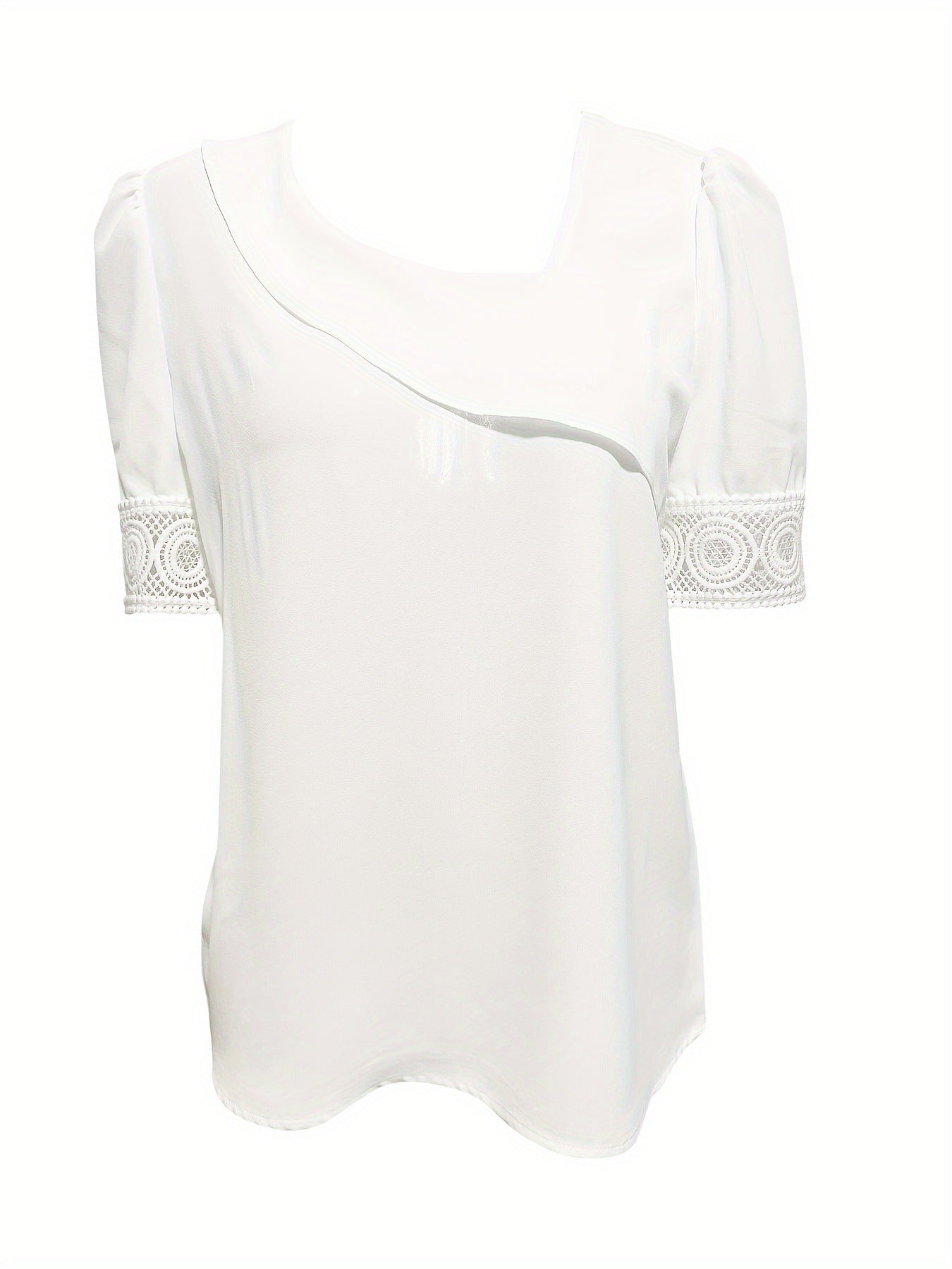 Solid Color Lace V-neck Patchwork Short Sleeve Shirt