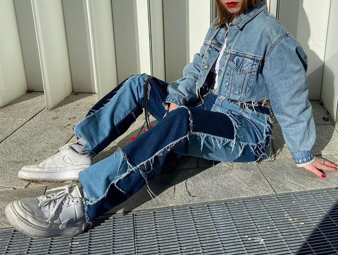High-rise colorblock slim-fit straight-leg jeans