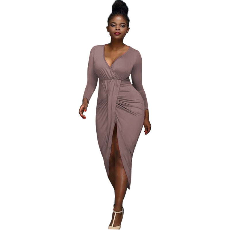 Nightclub Irregular Long-sleeved V-neck Dress