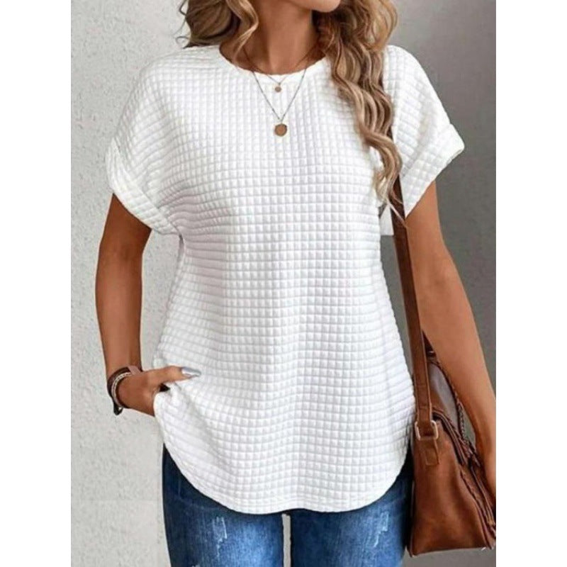 Solid Color Crew-neck Batwing Sleeve Shirt Top