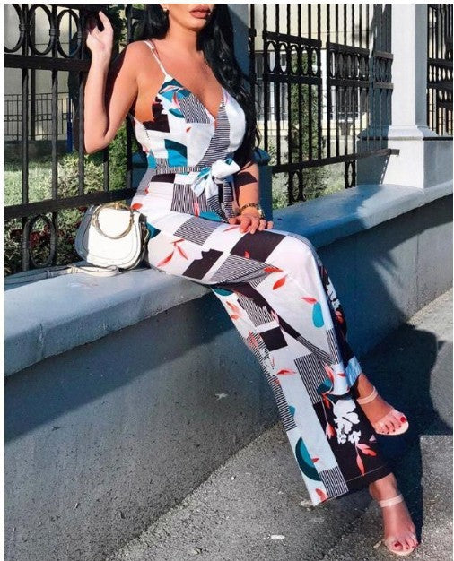 Women's Backless Deep V-Neck Sling Jumpsuit
