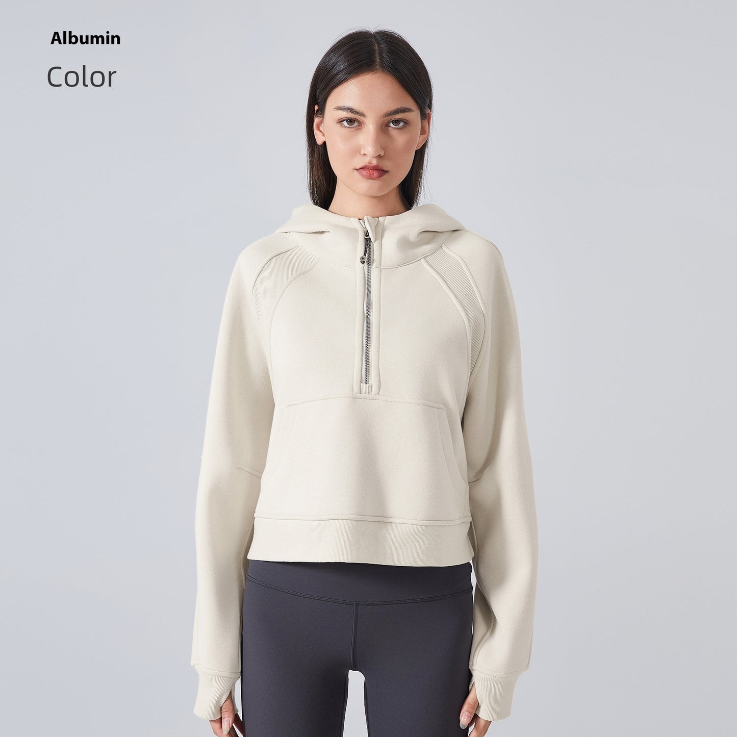 Fleece-lined Warm Yoga Clothes Half Zipper Hooded Sweater