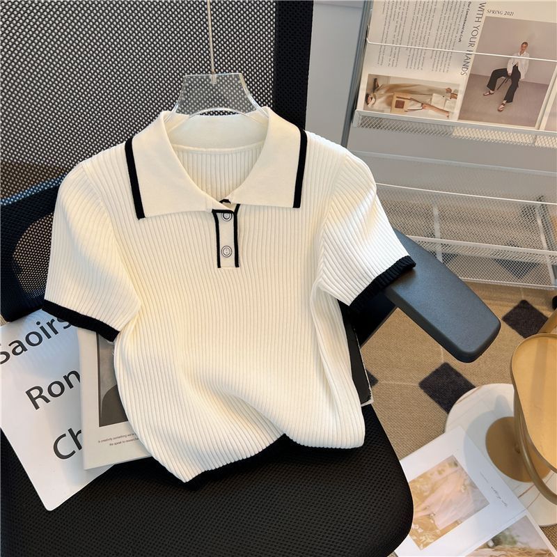 New Slim-fit Ice Silk Shoulder Short-sleeved T-shirt