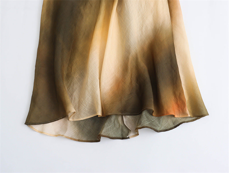 Fashion Casual Cotton And Linen Tie-dye Hanging Collar Dress