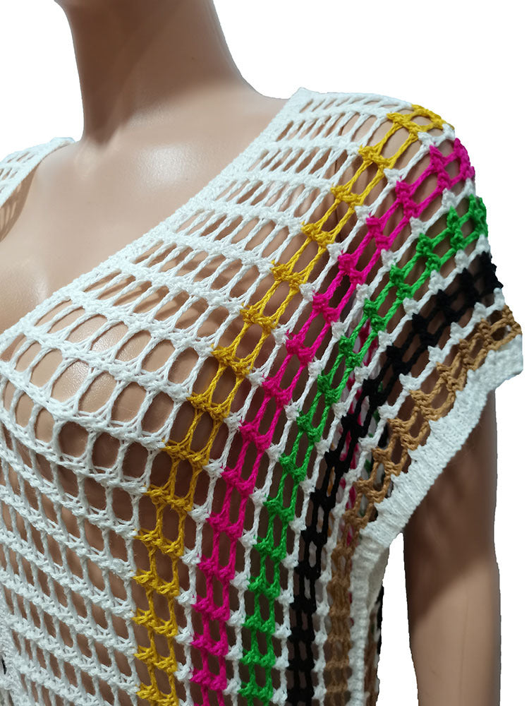 Hand Crochet Knitted Tassel Color Matching Beach Skirt