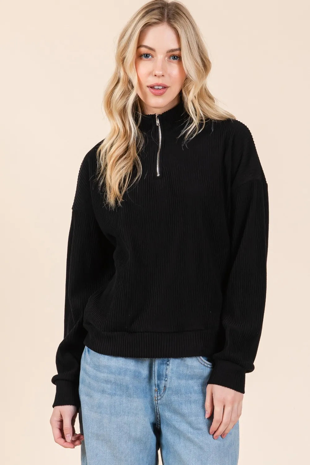 Quarter Zip Long Sleeve Sweatshirt With Pockets