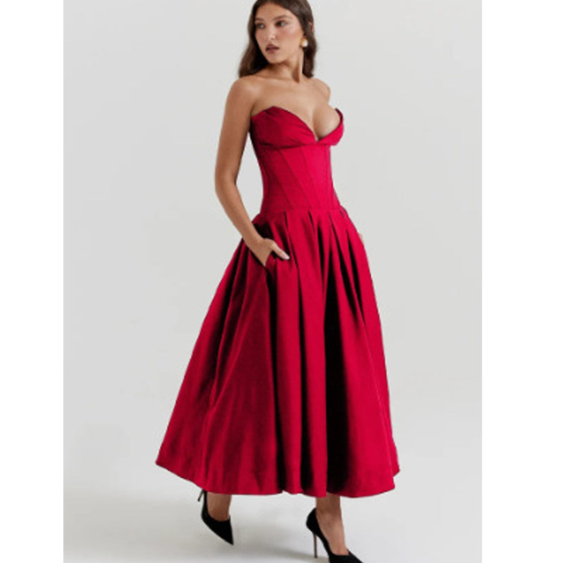 Tube Top Backless Fishbone Corset Black Dress