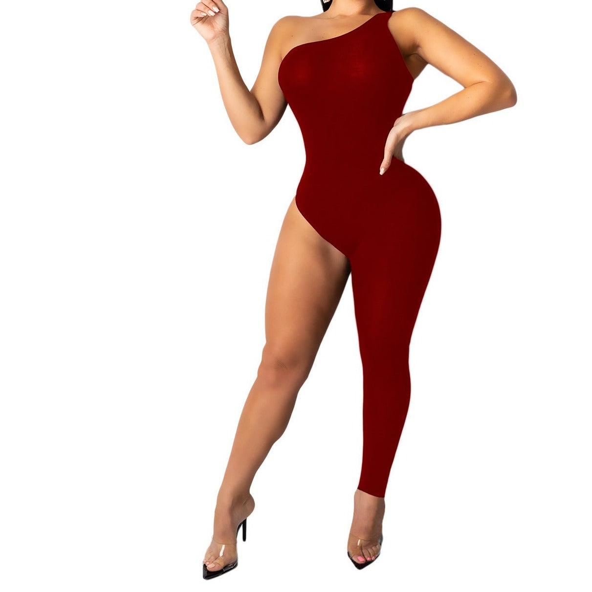 Asymmetric solid color jumpsuit