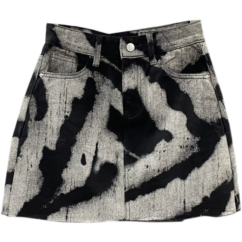 Women's High Waist Denim Skirt With Frayed Edges