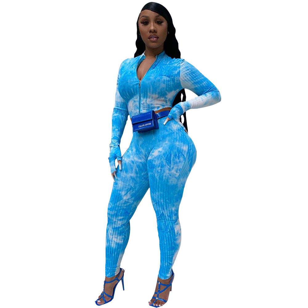 Tie-dye long-sleeved two-piece suit