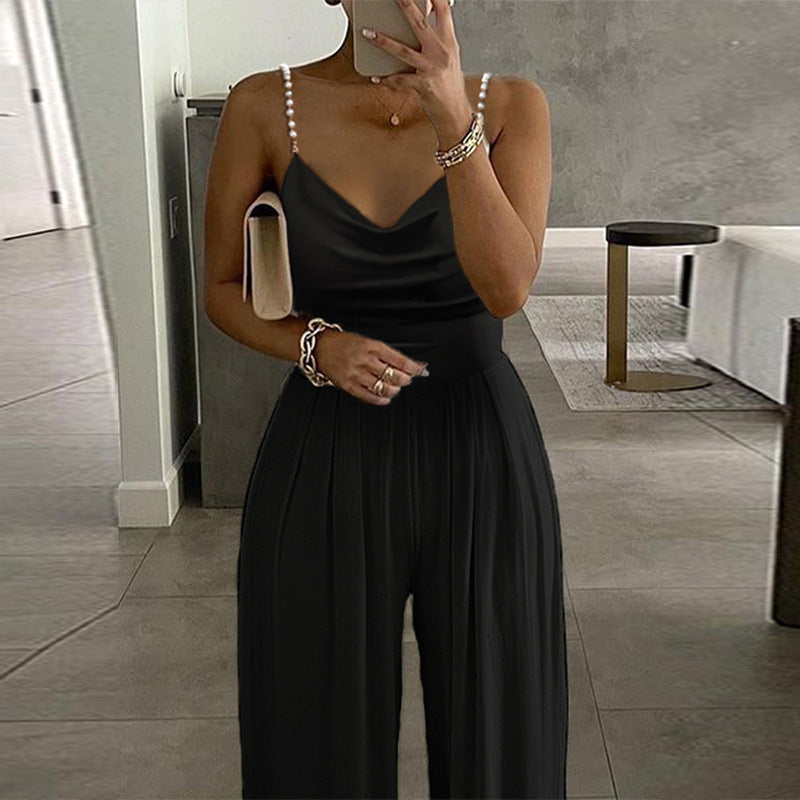 Wide Leg Sleeveless V-neck Halter Jumpsuit
