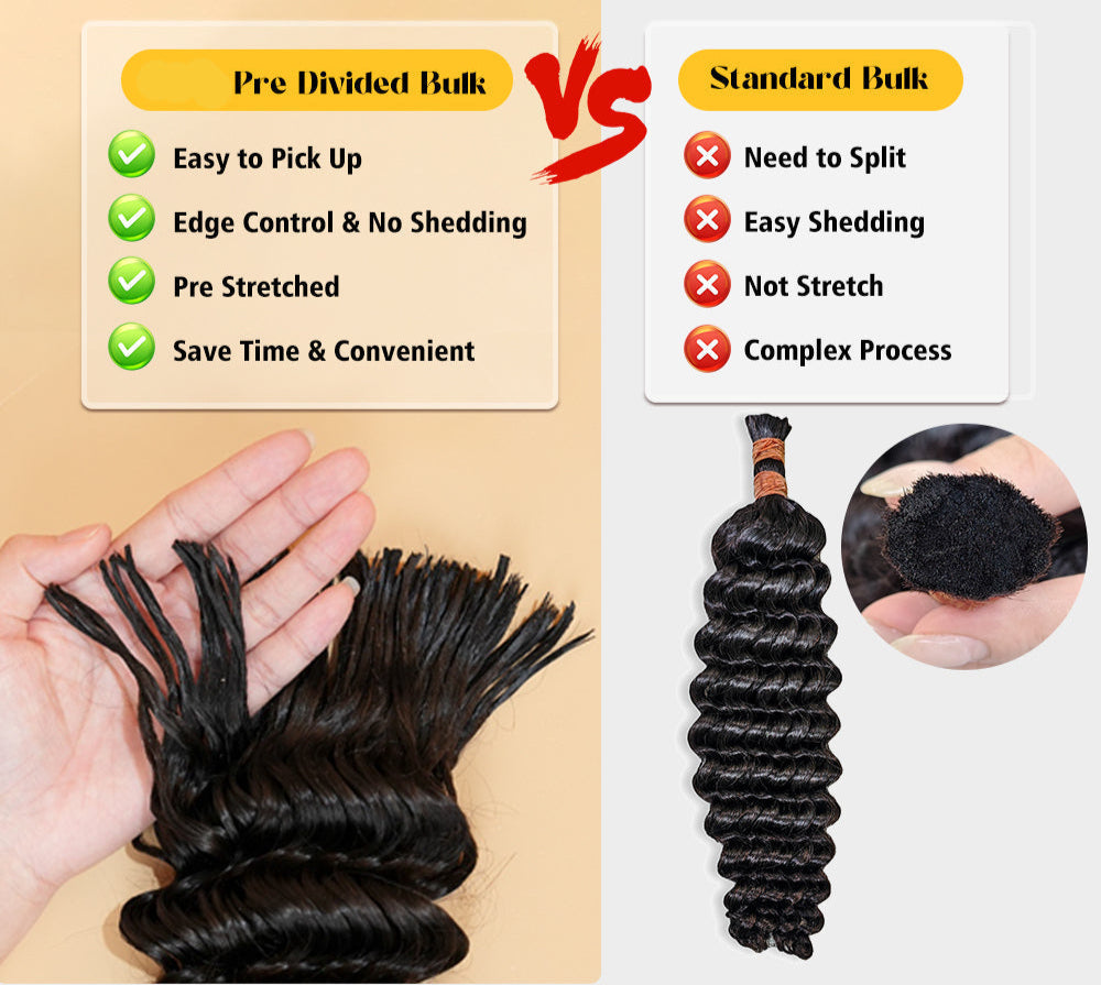 Pre-divided Braiding Hair 3 Bundles Deep Wave Braiding Hair Bulk Human Hair