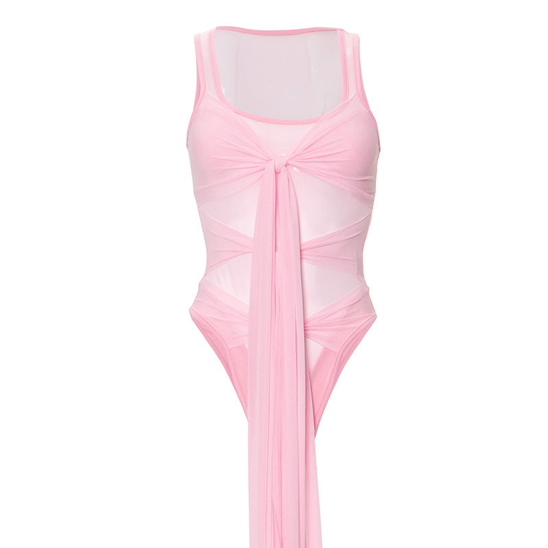 Top Mesh See-through Tight Jumpsuit