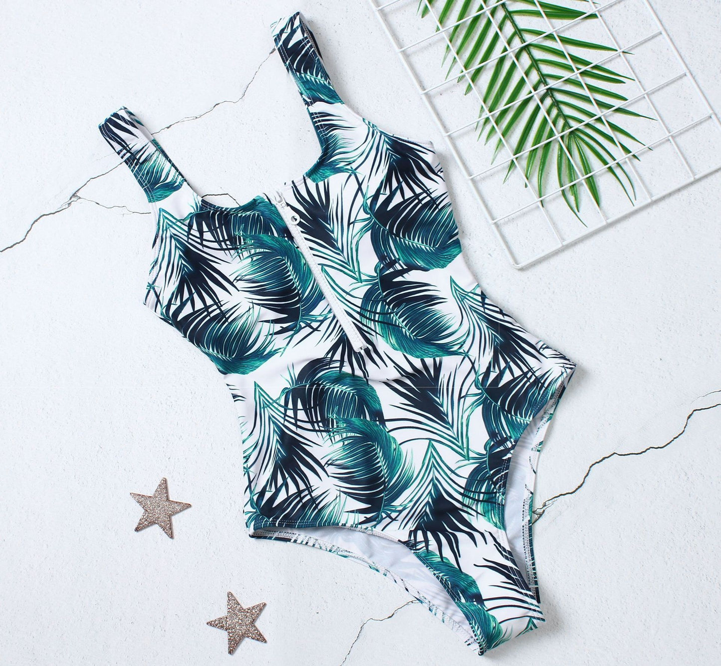 Leaf print one-piece swimsuit