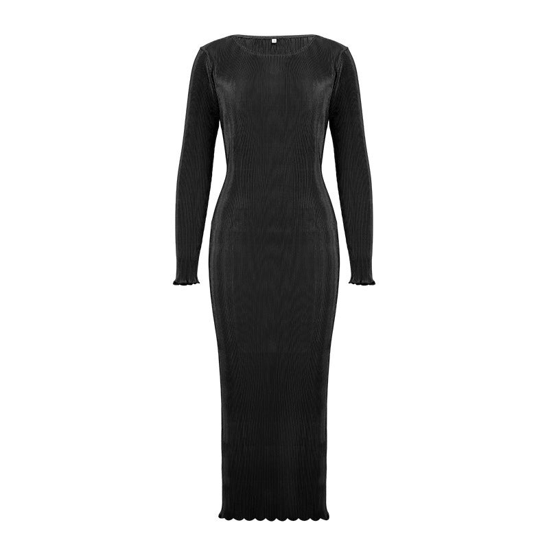 Temperament Commuter Pleated High Elastic Long Dress