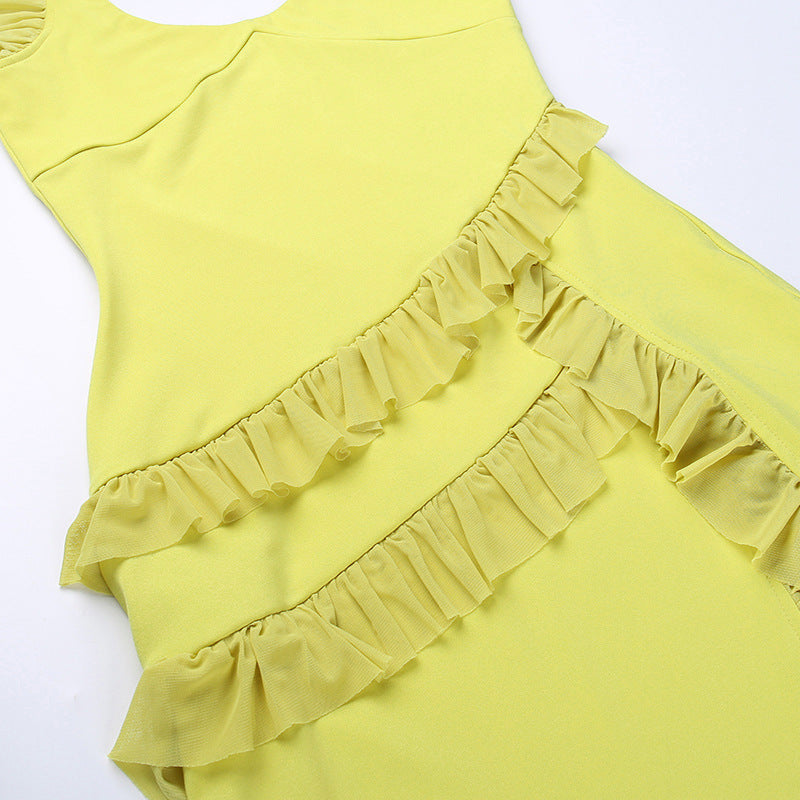 Women's V-neck Pleated Ribbon Dress