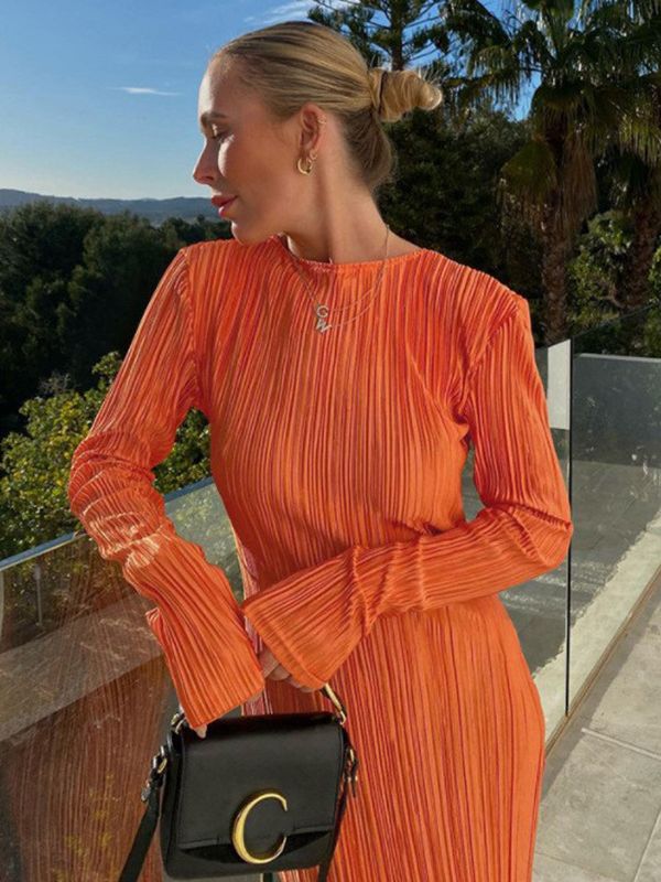 Temperament Commuter Pleated High Elastic Long Dress