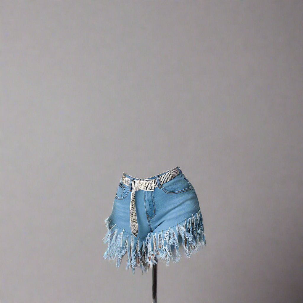 Fringed denim shorts