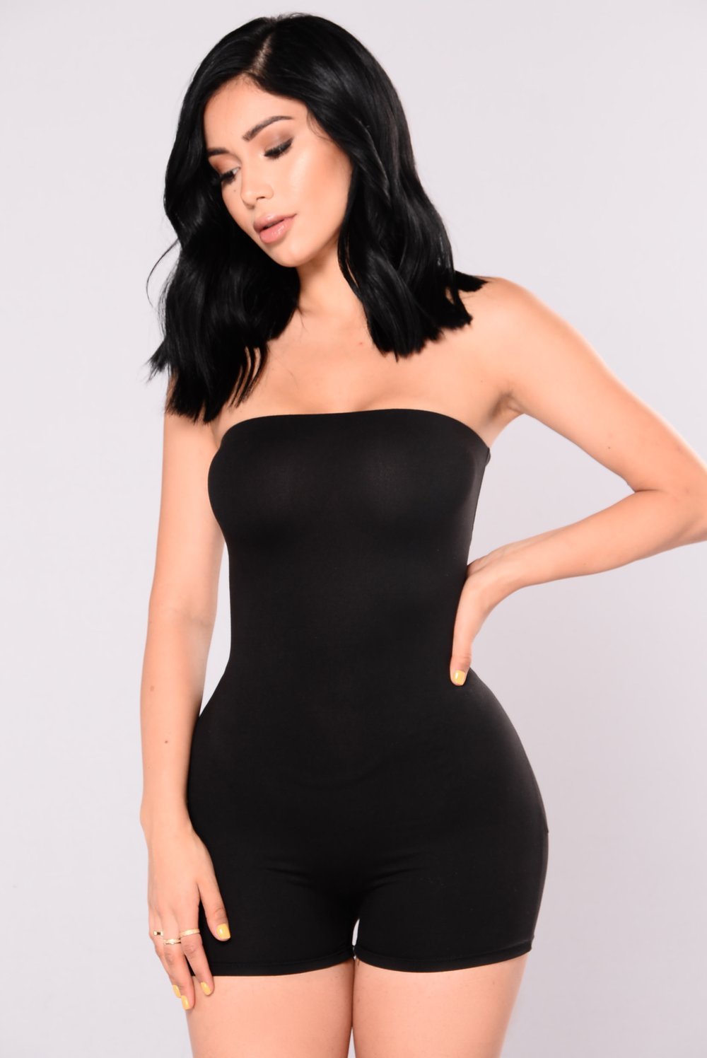 Solid Color Slim-fit Strapless Jumpsuit