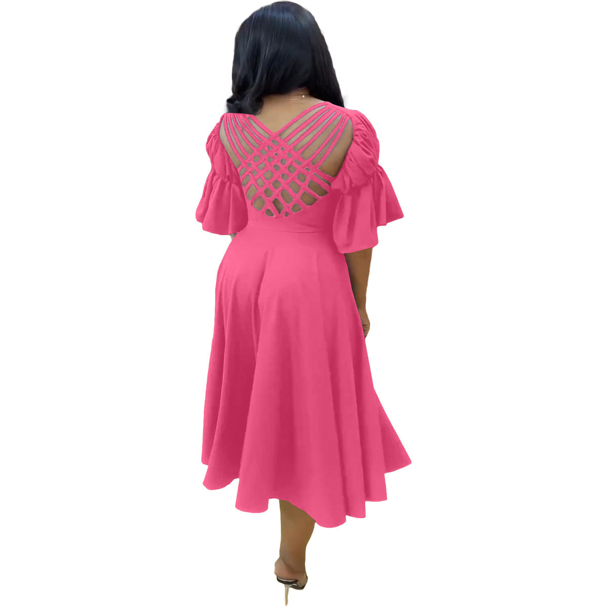 Women's Casual Fashion V-neck Ruffle Dress